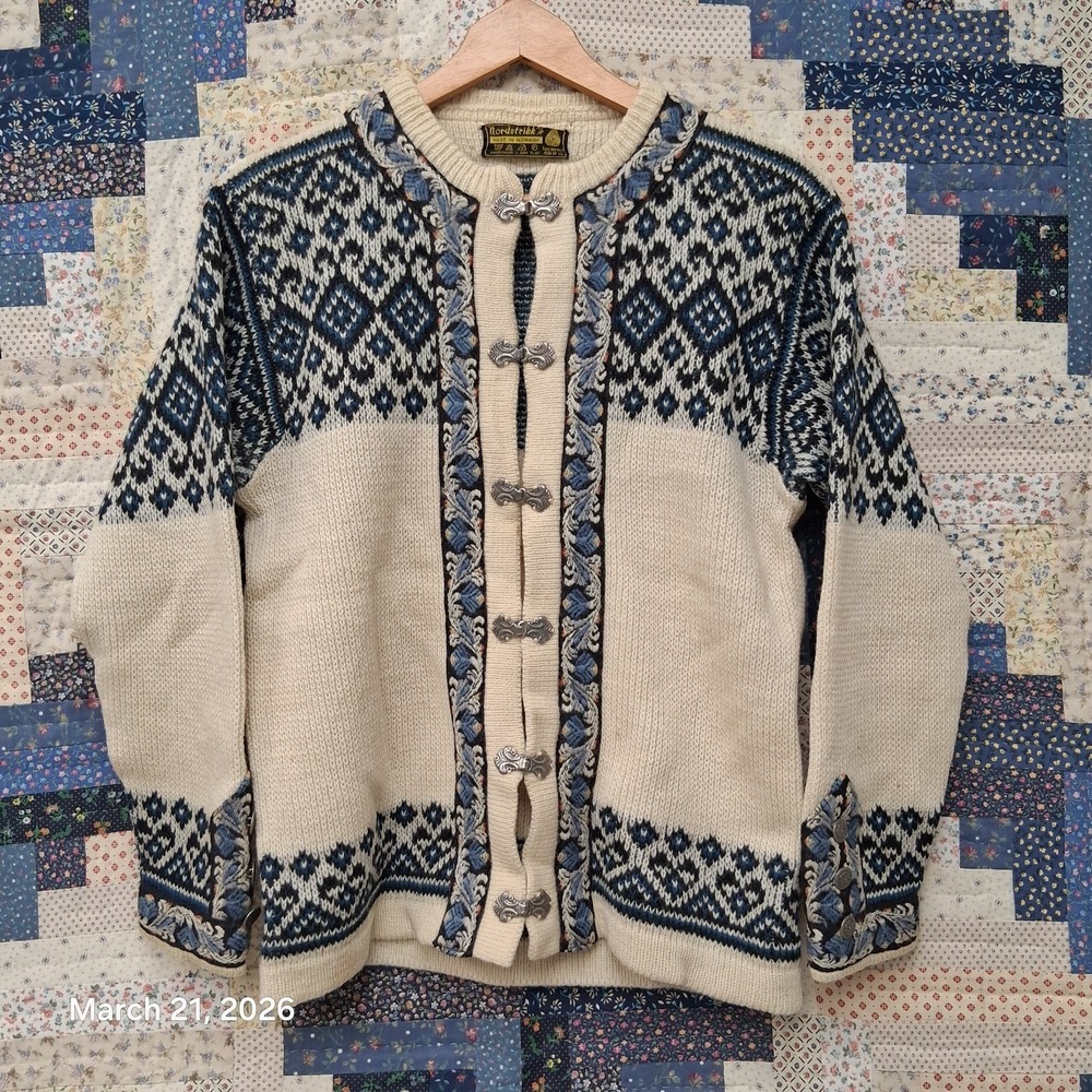 Vintage Nordstrikk Cardigan Fair Isle Norwegian Wool Sweater Womens Medium M/L